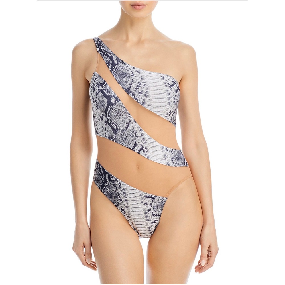 NWT Norma Kamali‎ Mesh Python Print One Shoulder One-Piece Swimsuit XXS $265